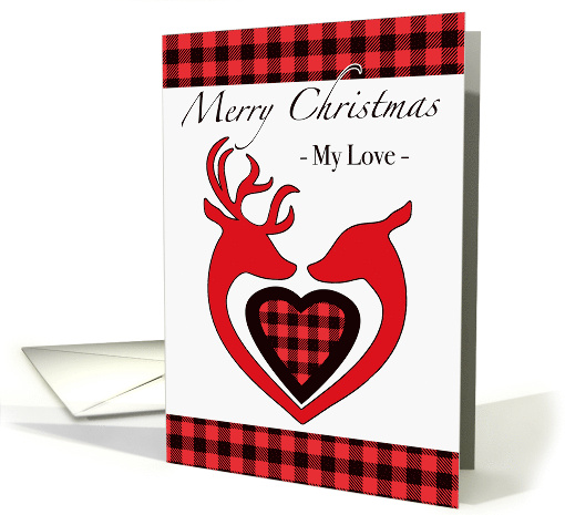 Christmas for Husband with Deer Couple in Red and Black Plaid card