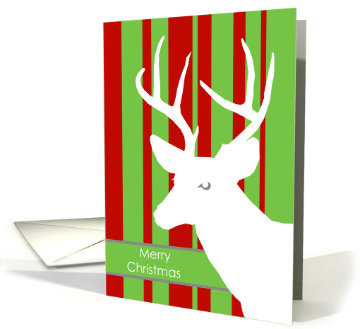 Christmas with White Deer on Striped Background in Modern Design card