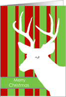 Christmas with White Deer on Striped Background in Modern Design card
