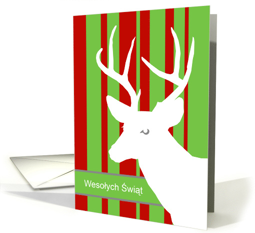 Wesolych Swiat Christmas in Polish with White Deer in Woods card