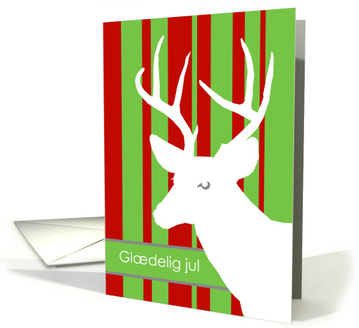 Glaedelig jul Christmas in Danish with White Deer and Stripes card
