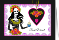 Gothic Birthday for BFF Friend with Lady Skeleton and Cupcake card