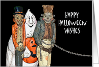 Happy Halloween Wishes with Ghost and Monster Friends card