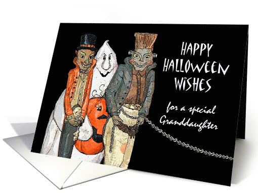 For Granddaughter Halloween with Ghost and Friends in the Dark card