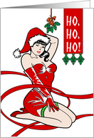Adult Christmas with Sexy Old-Style Pin-Up Girl HO HO HO card
