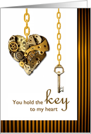 Steampunk Valentines Day with Key to My Heart and Gold Chains card
