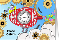 German Easter Frohe Ostern with Steampunk Bunny and Egg Machine card