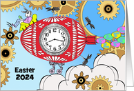 Custom Year Easter with Steampunk Bunny and Flying Egg Machine card