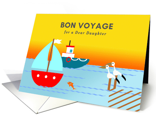 Daughter Bon Voyage with Pelicans and Boats at Sunset card (1356602)