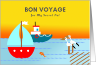 Secret Pal Bon Voyage Nautical Scene with Boats and Pelicans card