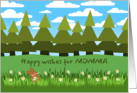 For Momma Mothers Day with Happy Bunny Smelling a Daisy card