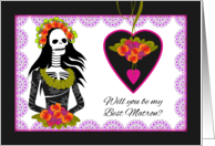 Best Matron Wedding Attendant Invitation with Day of the Dead Theme card