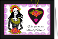 Maid of Honor Wedding Attendant Invitation Dia de los Muertos card