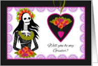 Greeter Wedding Attendant Invitation with Dia de los Muertos Theme card