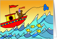 4th Birthday for Child, Bear Fishing, Four Yellow Fish card