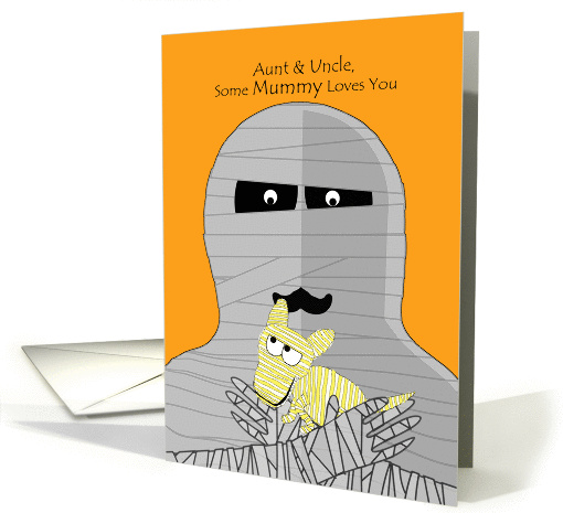 Halloween for Aunt and Uncle, Cute Mummy Holding a Puppy Mummy card