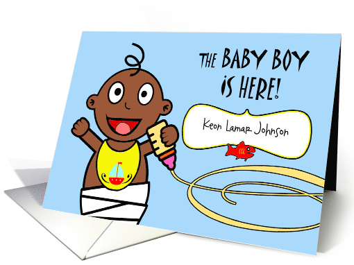 New Baby Boy Announcement, Custom Front, African American card