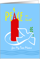 My Two Moms Christmas Peace on Earth with Red Candle and Dove card