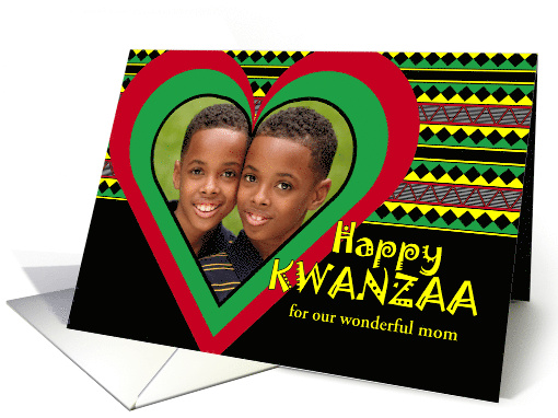 Kwanzaa for Mom Custom Photo with Big Heart and African Design card