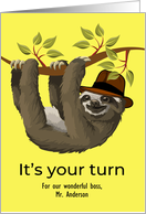 For Boss Custom Congratulations on Retirement with Sloth on Branch card