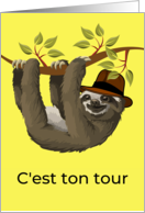 French Congratulations on Retirement with Sloth in Brown Hat card