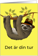 Swedish Congratulations on Retirement with Sloth in Hat card