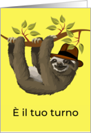 Italian Congratulations on Retirement with Sloth in Hat card