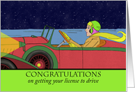 Congratulations on Getting Driver’s License, Woman and Retro Car card