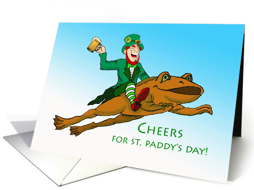 St Patricks Day Cheers Leprechaun on a Frog Holding a Beer card