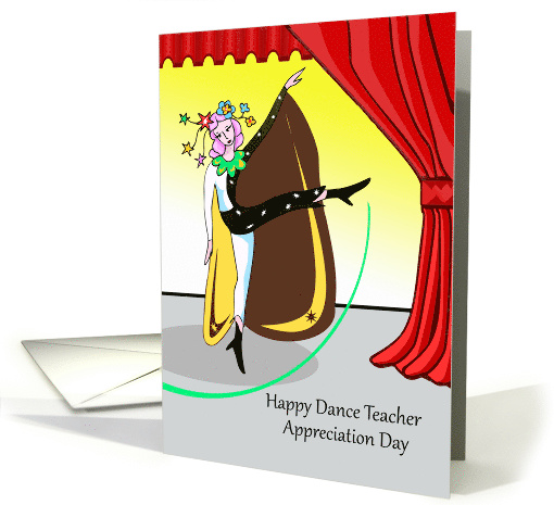 Dance Teacher Appreciation Day, Dancer on Stage, Red Curtain card