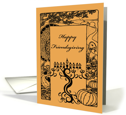 Happy Friendsgiving, Vintage Frame, Candleabra, Turkey and Food card