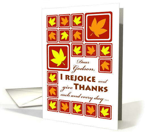 I Rejoice Thanksgiving for Godson with Autumn Leaf Tiles card