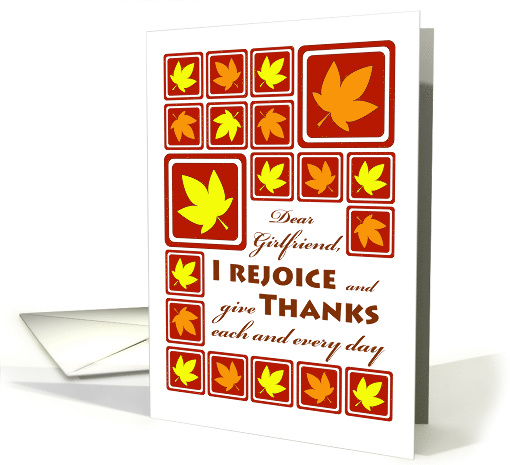 I Rejoice Thanksgiving for Girlfriend with Autumn Leaf Tiles card