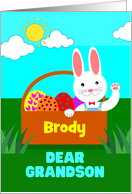 For Grandson Add a Name Easter with Cute Bunny in Basket card