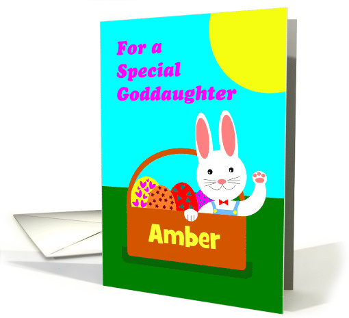 Custom Easter for Goddaughter, Bunny in Basket, Add a Name card