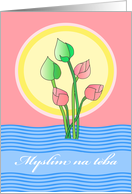 Myslim na teba, Thinking of You in Slovak, Lotus Flowers card