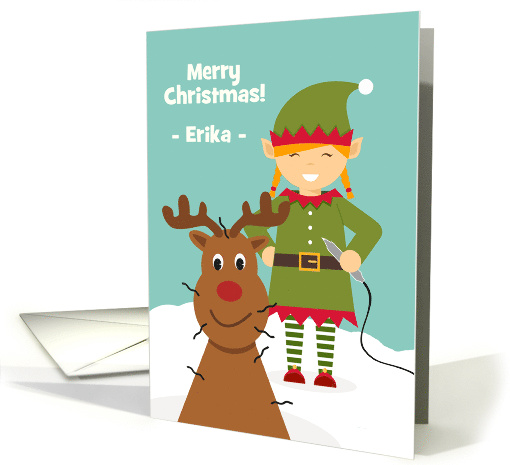 Cute Christmas for Electrologist with Reindeer and Female Elf card