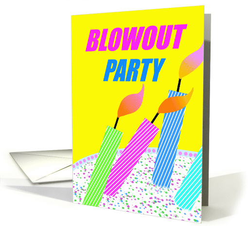Blowout Birthday Party Invitation with Cake and Tilted Candles card