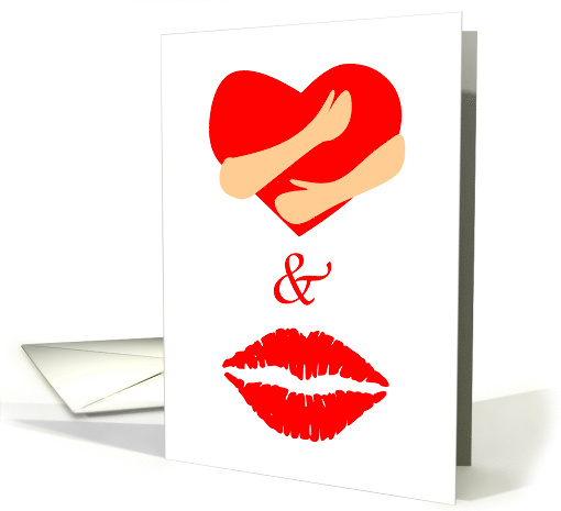 Valentine's Day Hugs and Kisses with Heart Hug and Lipstick Lips card