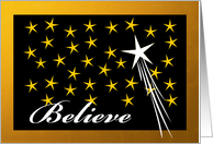 Believe for Christmas Shooting White Star with Yellow Gold Stars card