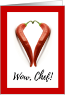 Chef Valentines Day with Hot Chili Peppers in Heart Shape card