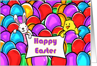 For Aunt Easter with Chick and Easter Bunny Surrounded by Eggs card
