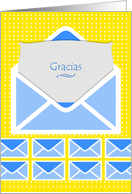 Spanish Thank You Gracias Stationary Illustration in Blue and Yellow card