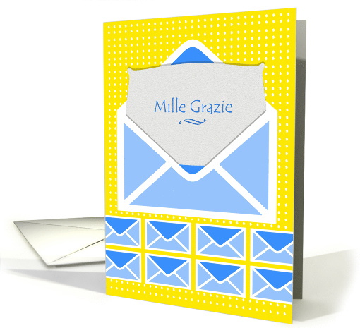 Mille Grazie Many Thanks Written in Italian with Blue and Yellow card