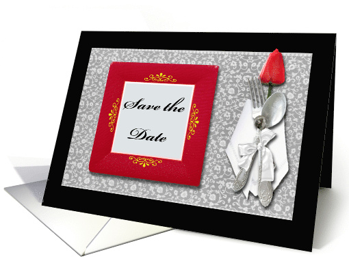 Save the Date for Wedding Place Setting with Red Tulip card (658299)