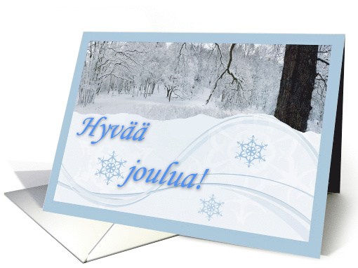 Finnish Christmas Landscape with Hyv Joulua Winter Snow Scene card