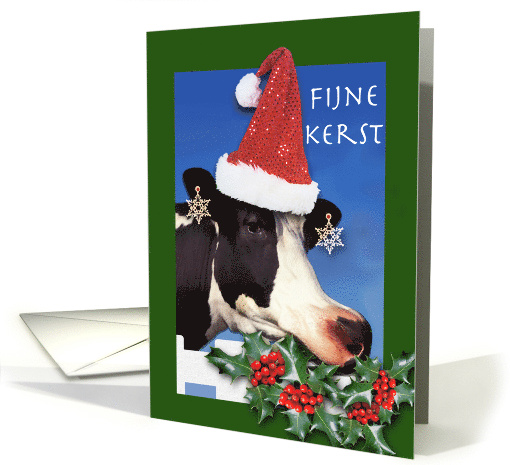 Fijne Kerst Dutch Christmas Cow With Santa Hat card (737516)