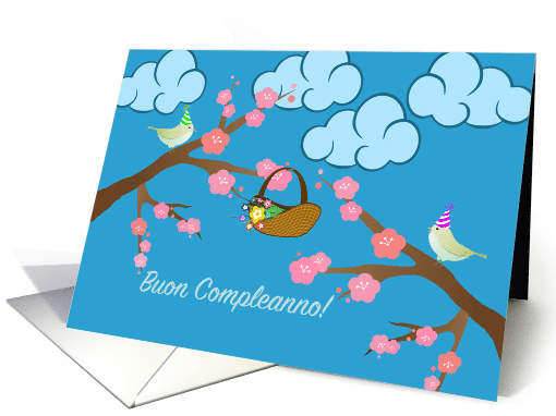Italian Birthday with Party Birds and Blossoms Buon Compleanno card
