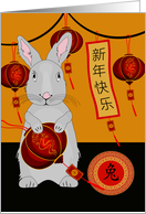 Chinese New Year of the Rabbit with Lanterns and Banner Decorations card