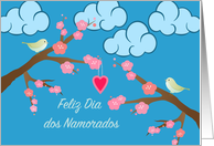 Valentine’s Day in Portuguese Love Birds in Tree Dia dos Namorados card